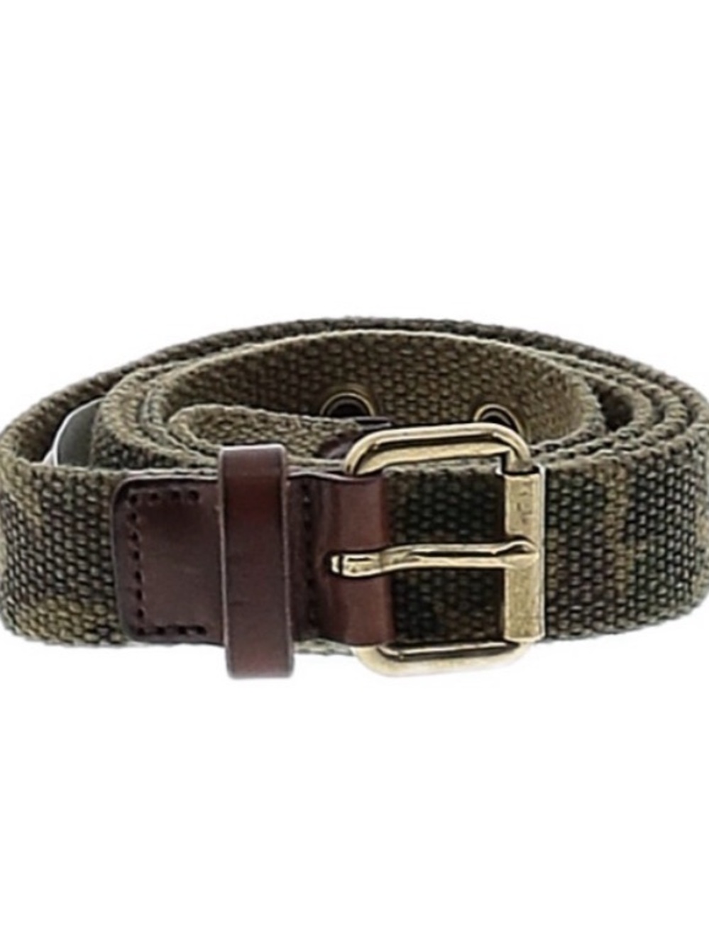 NWT J.Crew Olive Green Woven Cotton Belt with Brown Leather Trim - Size M